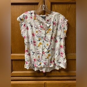 BUFFALO David Bitton Women’s Short Ruffle Sleeve Keyhole Drawstring Blouse Sz M